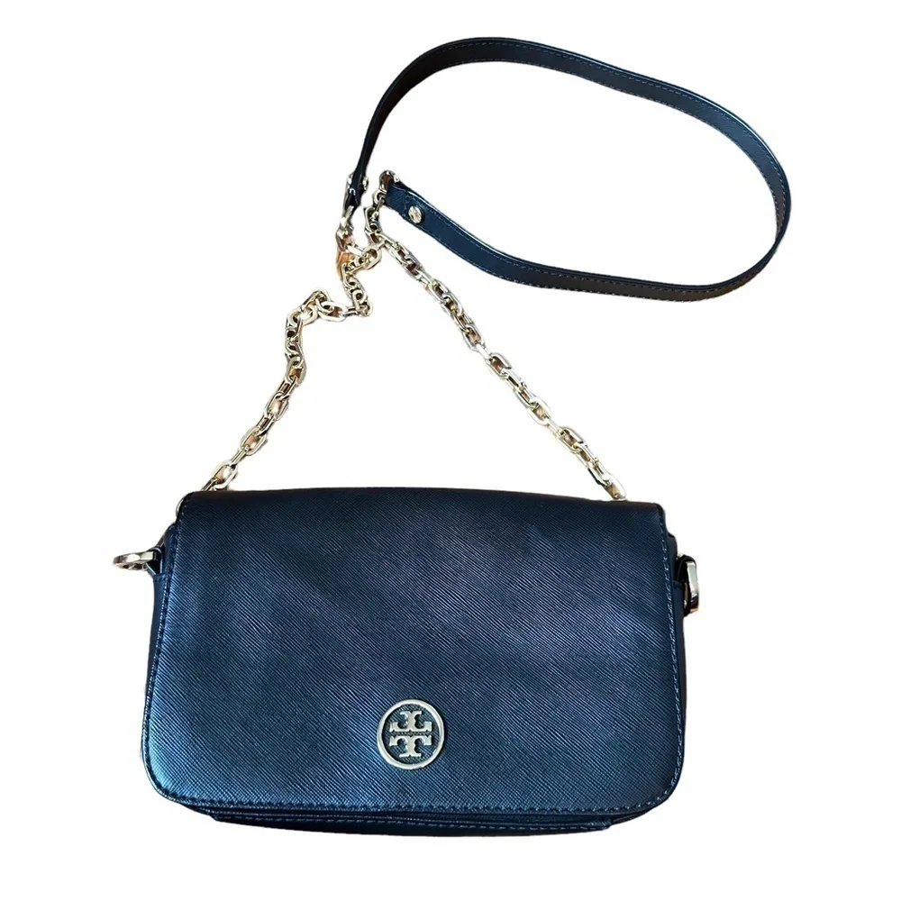 TORY Burch Women Clutch wallet/Crossbody Bag- Gold chain/black leather